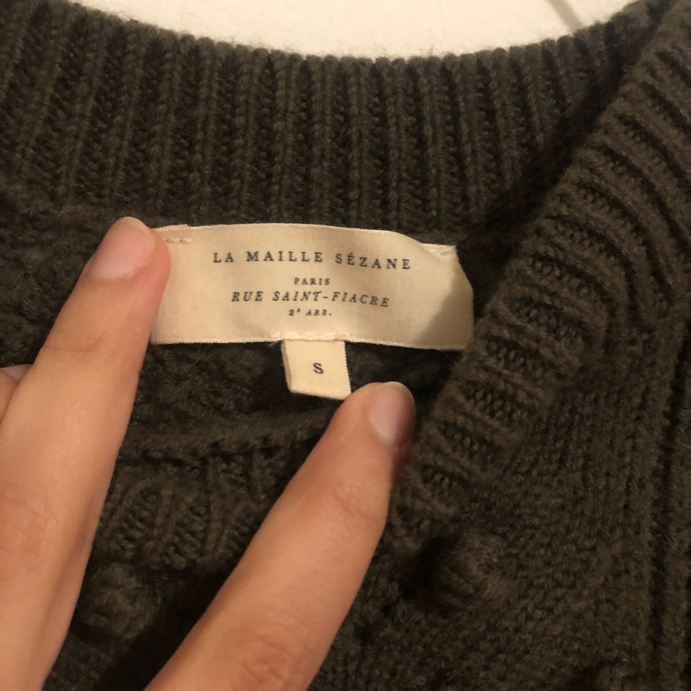 Sezane Olive Green Textured Cable-Knit Crewneck Sweater - Picture 4 of 4